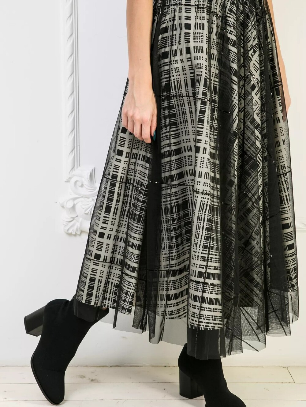 NWOT Max Mara Weekend Tulle Plaid Sequin Full Maxi Skirt XL High Rise Academia